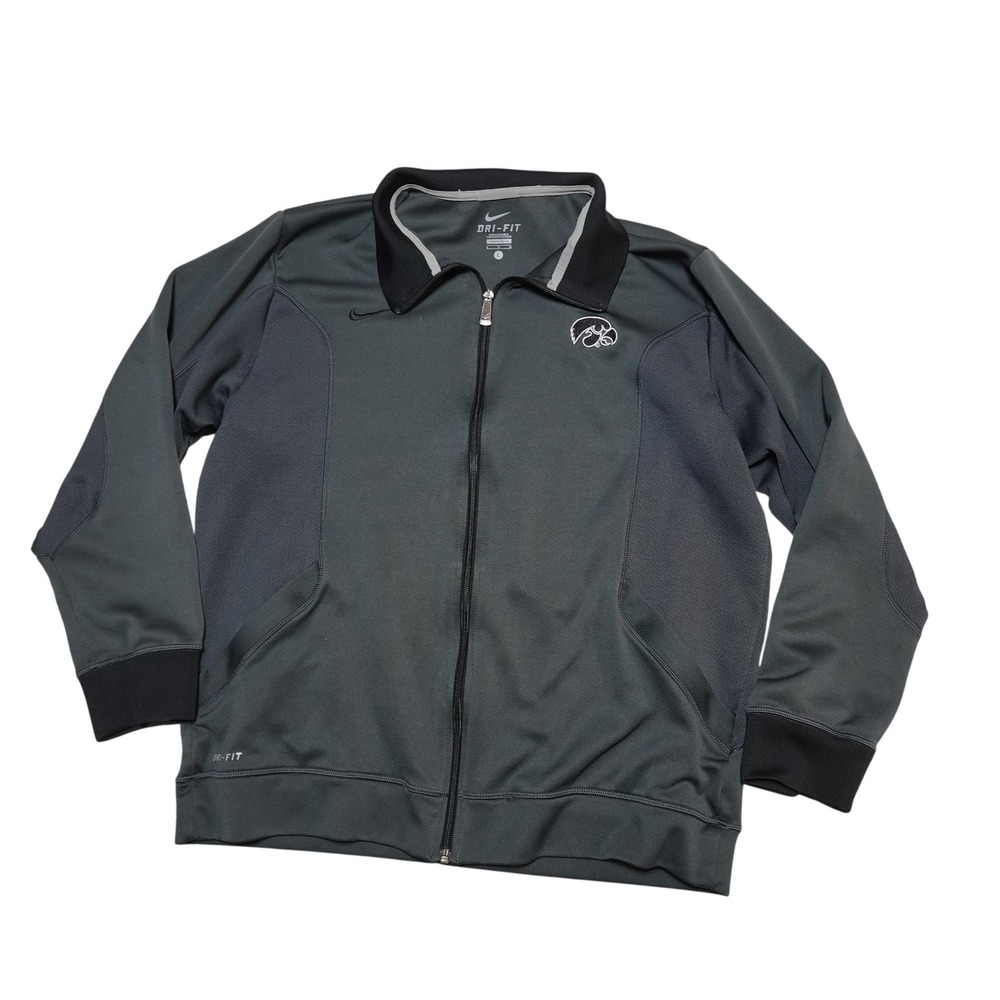 Iowa Hawkeyes Jacket Mens L Gray NCAA Football Nike Dri-FIT Full Zip Warm Up